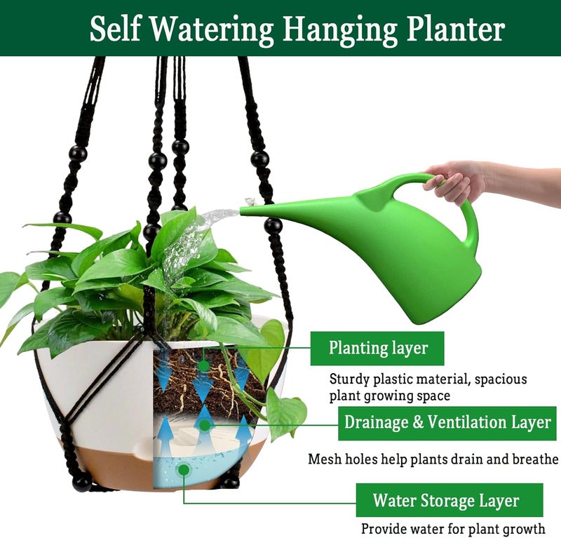 Koalaime Hanging Planter Self Watering 10 Inch, 2 Pack Indoor Outdoor Hanging Baskets, Hanging Flower Pots with Drainage Hole & 2 Kinds of Plant Hangers for Garden Home Decor(Black Hanger - Image 3